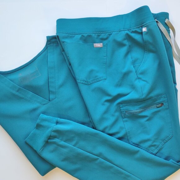 FIGS Scrubs 2 Piece Set Teal-Casma Top Lrg & Zamora Jogger Bottom Med-Tall  EUC - Picture 12 of 12